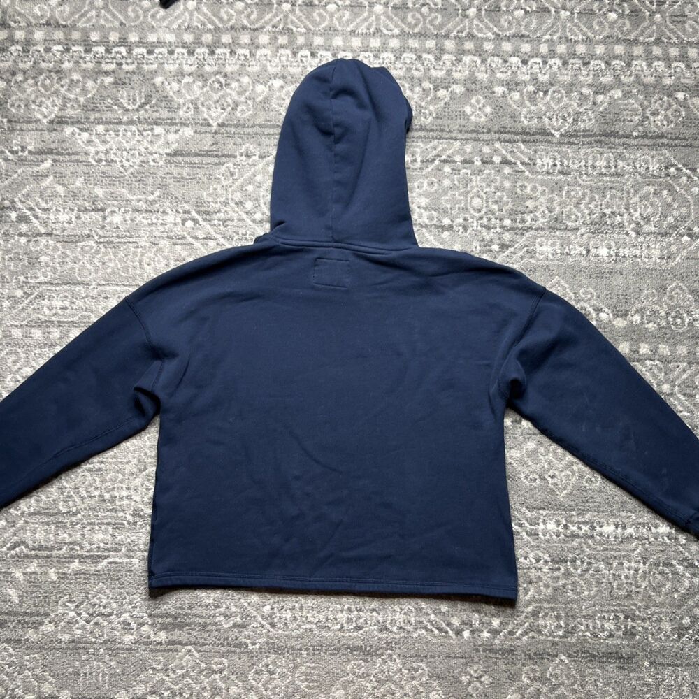 Abercrombie & Fitch Womens Logo Spell Out Cropped Hoodie Large Navy Blue READ - Picture 6 of 9